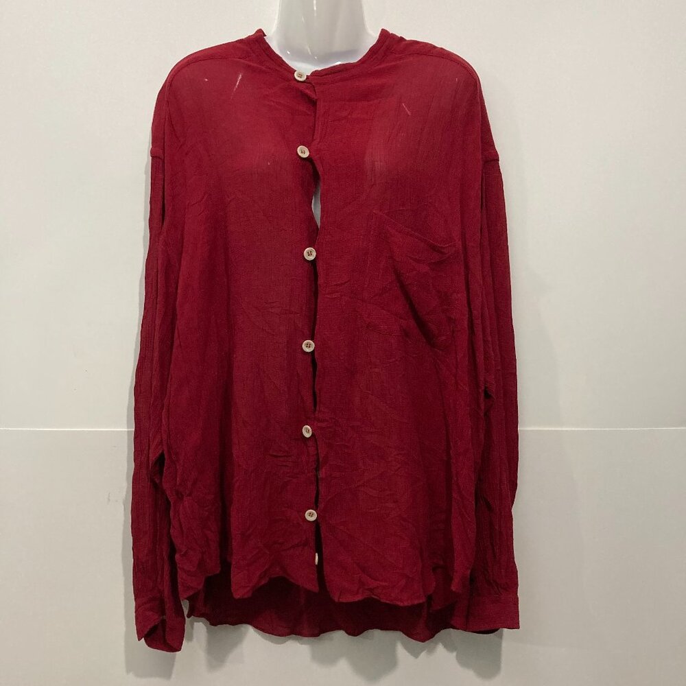 Giorgio Armani Le Collezioni Women Button Up Shirt Linen Blend Italy Red XL